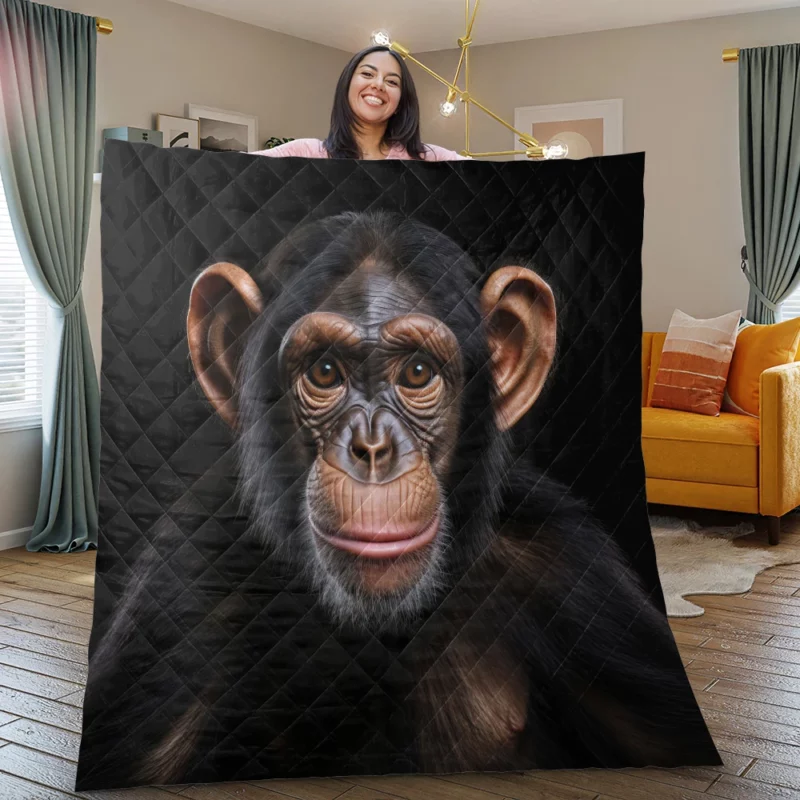 Chimpanzee on Black Background Quilt Blanket