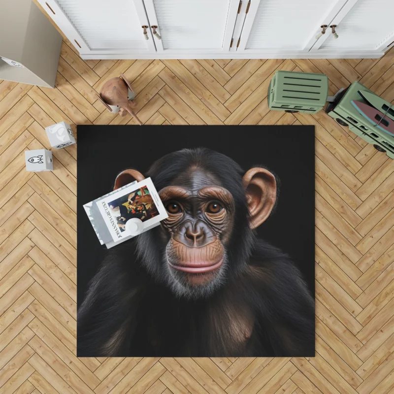 Chimpanzee on Black Background Rug