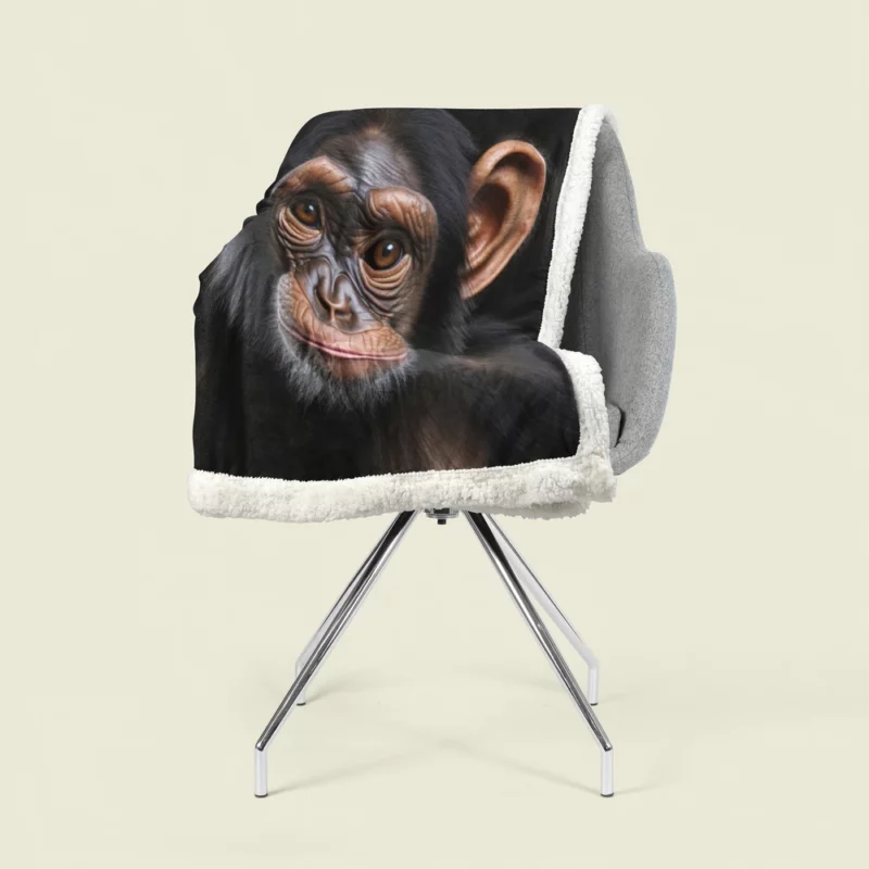 Chimpanzee on Black Background Sherpa Fleece Blanket 1