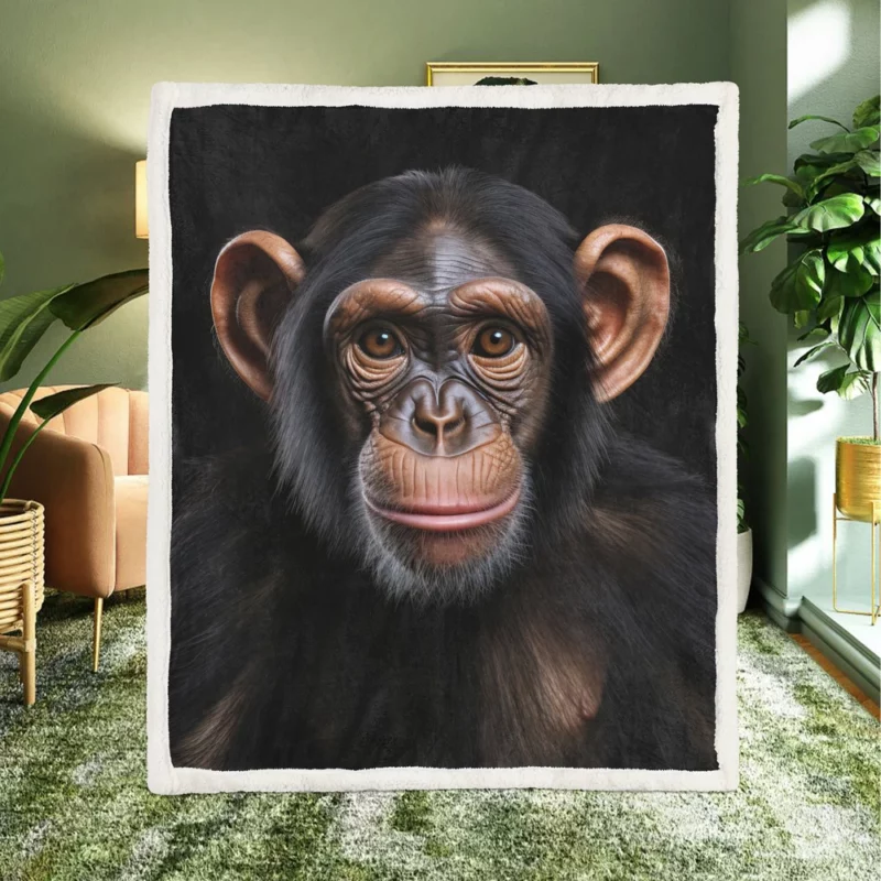 Chimpanzee on Black Background Sherpa Fleece Blanket