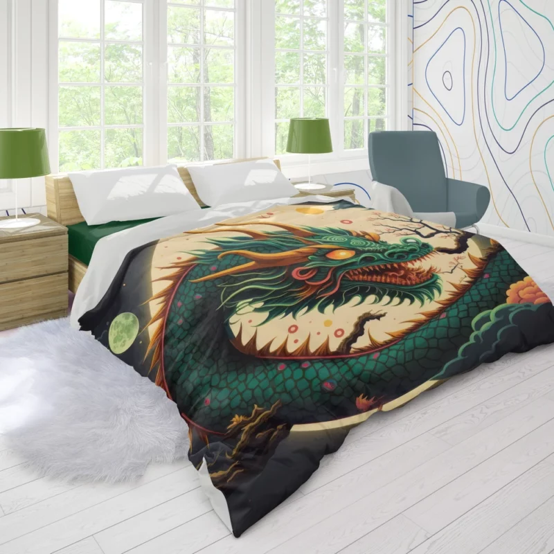 Chinese Dragon Illustration Duvet Cover