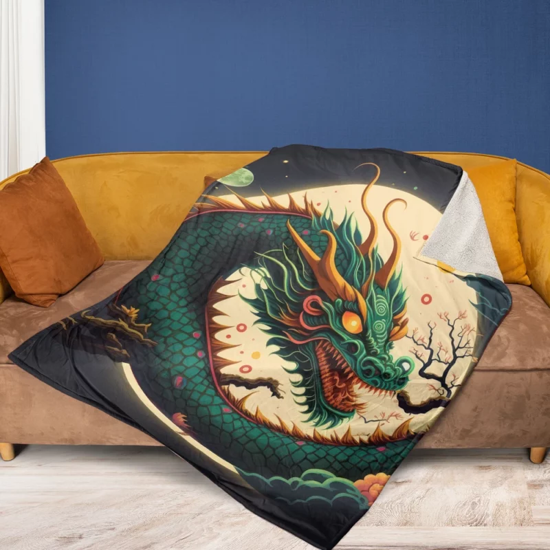 Chinese Dragon Illustration Fleece Blanket 1