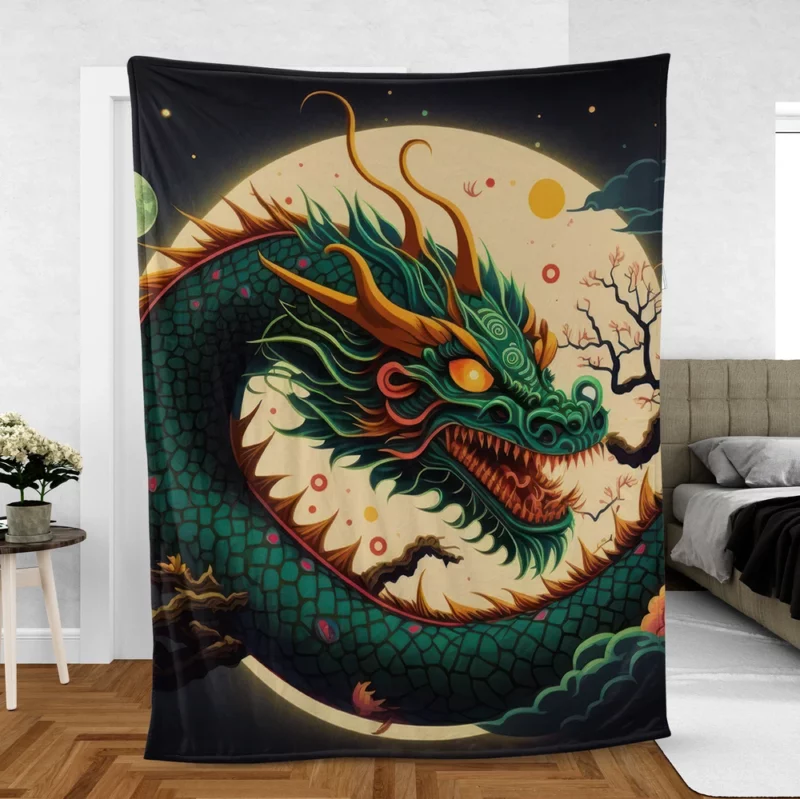 Chinese Dragon Illustration Fleece Blanket