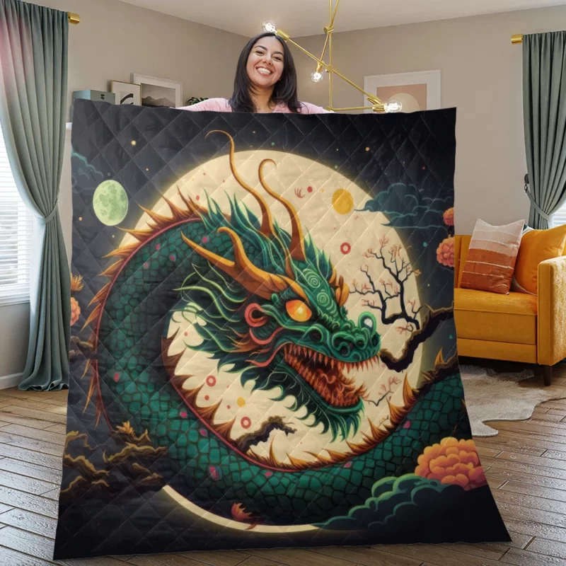 Chinese Dragon Illustration Quilt Blanket