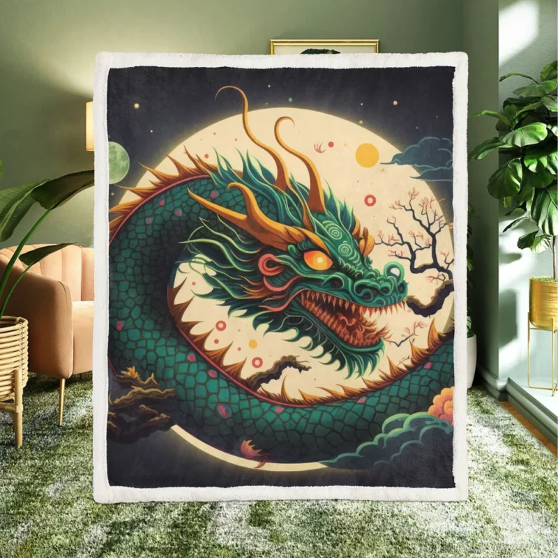 Chinese Dragon Illustration Sherpa Fleece Blanket