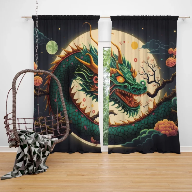 Chinese Dragon Illustration Window Curtain