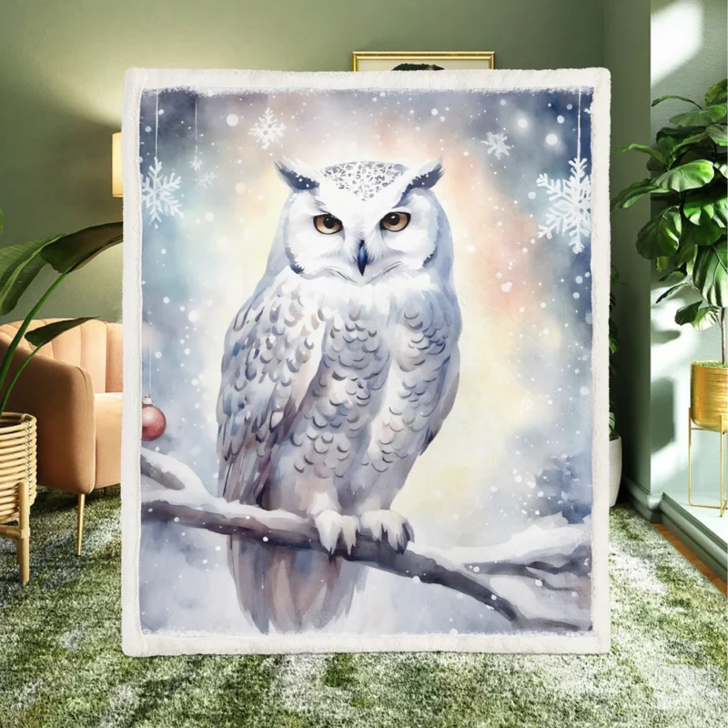 Christmas Snowy Owl Sherpa Fleece Blanket