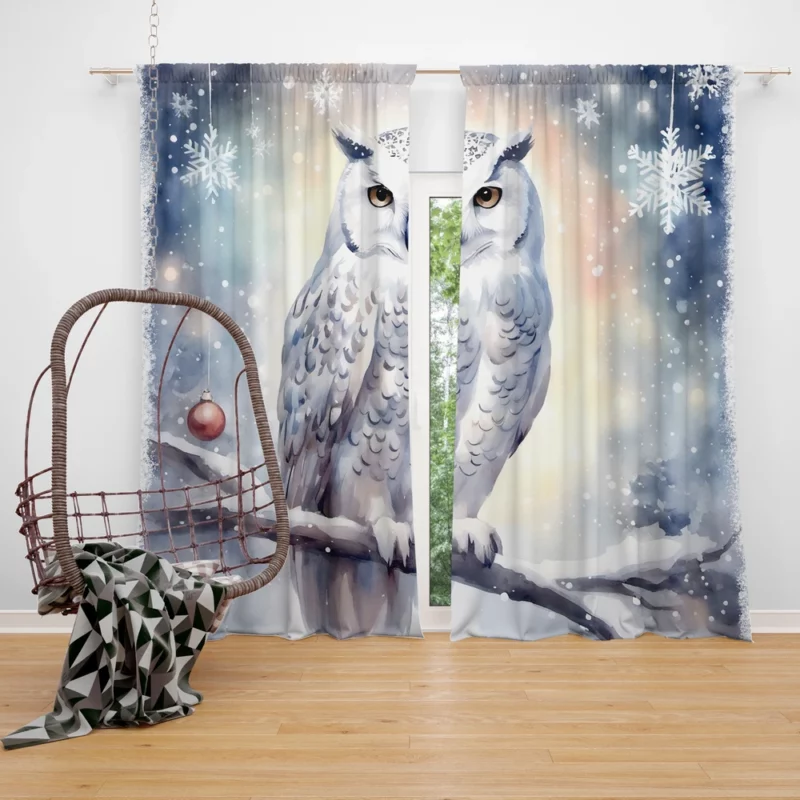 Christmas Snowy Owl Window Curtain