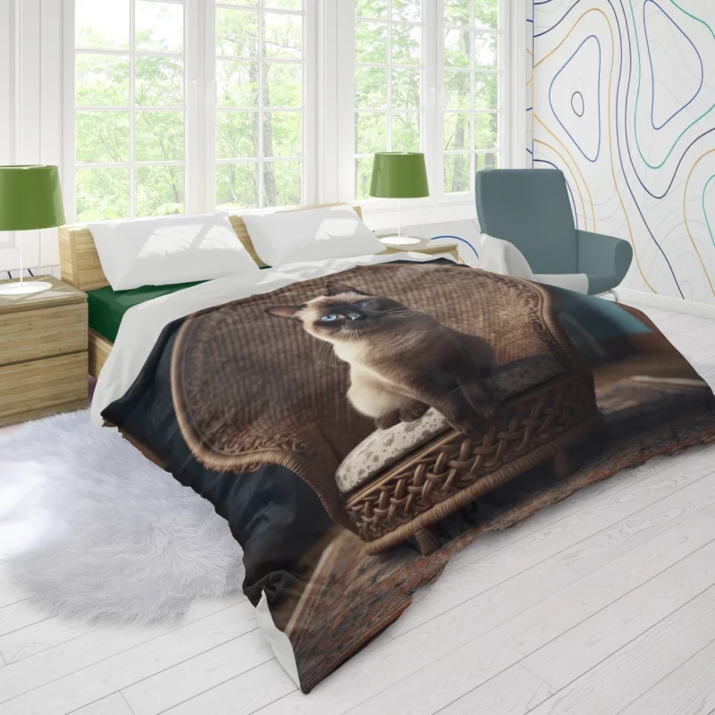 Chubby Siamese Cat Lounging Duvet Cover