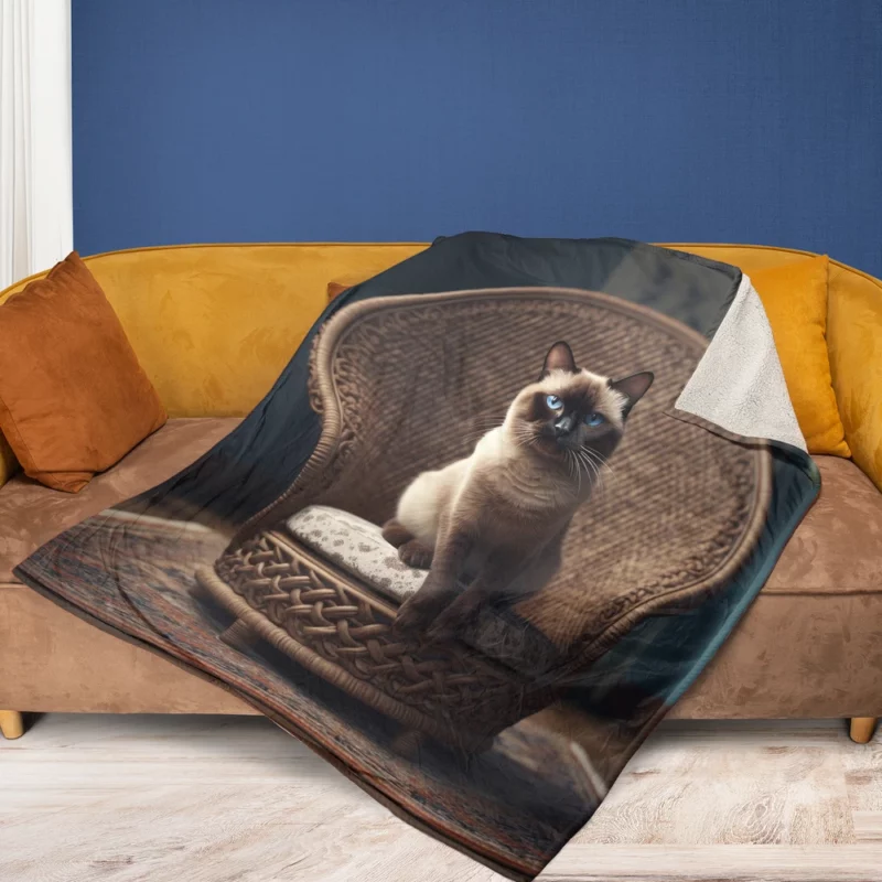 Chubby Siamese Cat Lounging Fleece Blanket 1