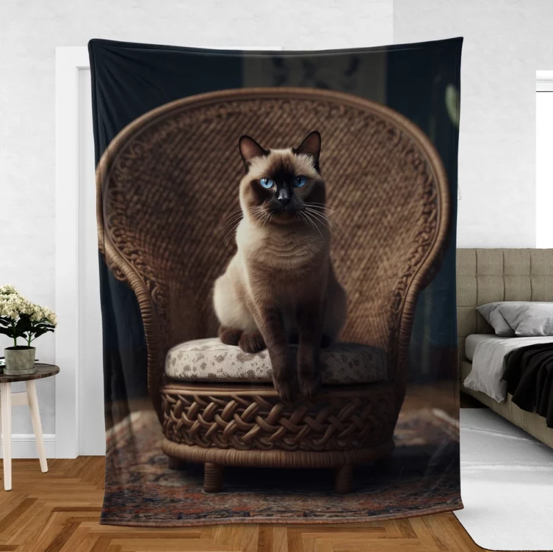 Chubby Siamese Cat Lounging Fleece Blanket