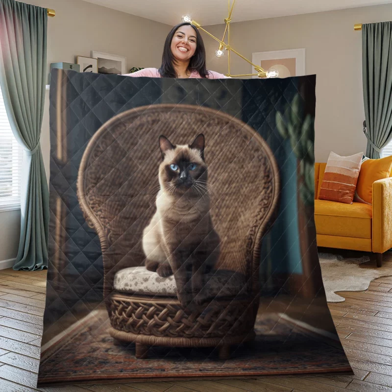 Chubby Siamese Cat Lounging Quilt Blanket