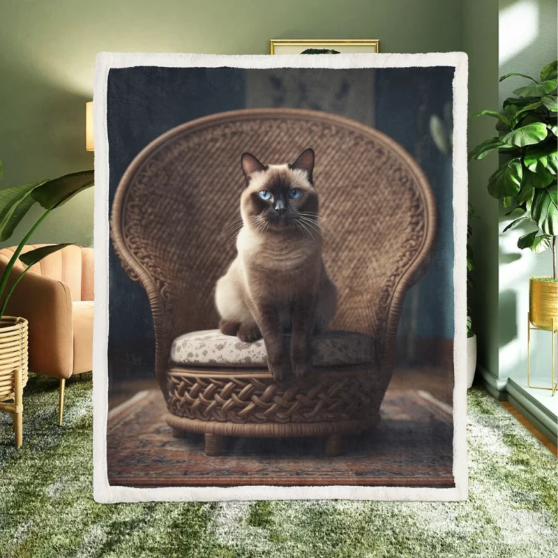 Chubby Siamese Cat Lounging Sherpa Fleece Blanket