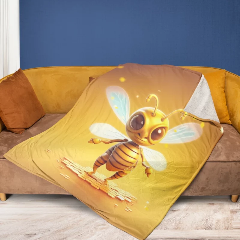 Close Up of Cartoon Bee Fleece Blanket 1