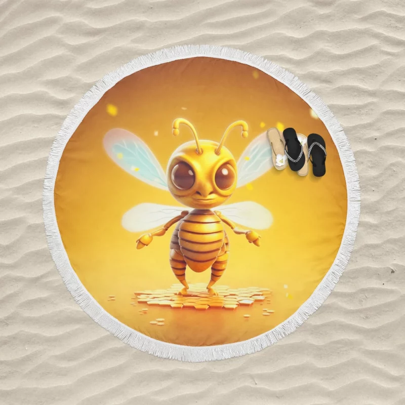 Close Up of Cartoon Bee Round Beach Towel