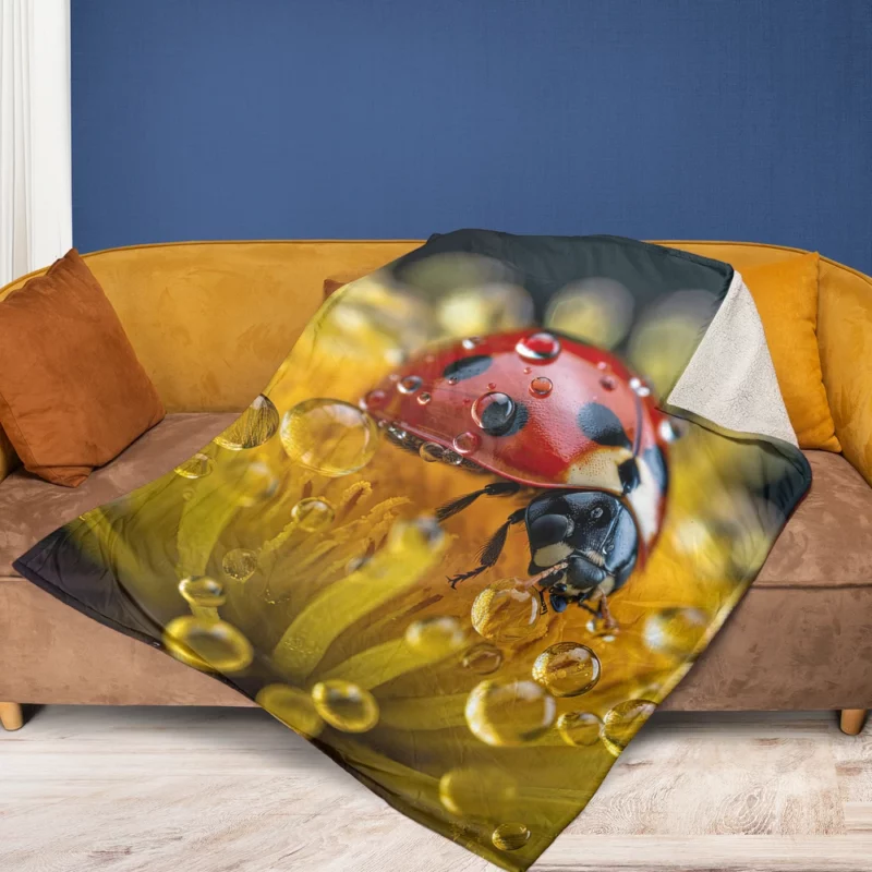 Close Up of Ladybug on Flower Fleece Blanket 1