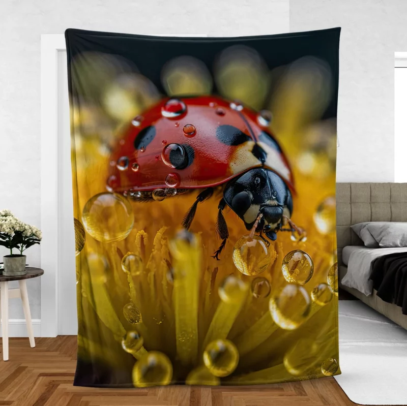 Close Up of Ladybug on Flower Fleece Blanket