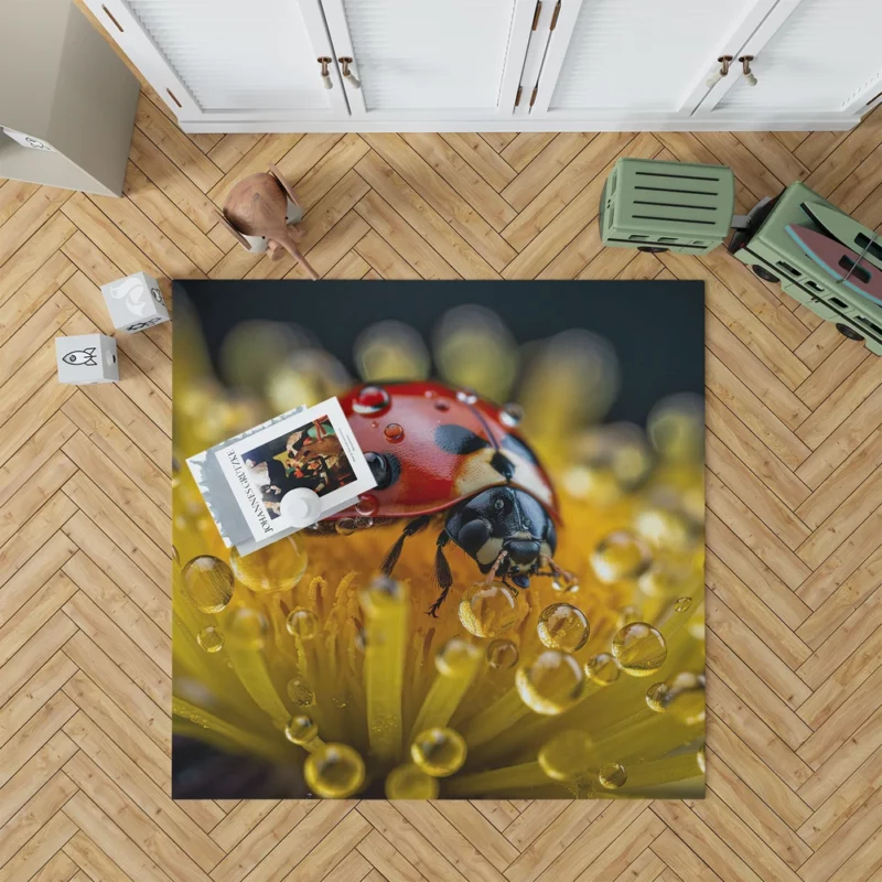 Close Up of Ladybug on Flower Rug