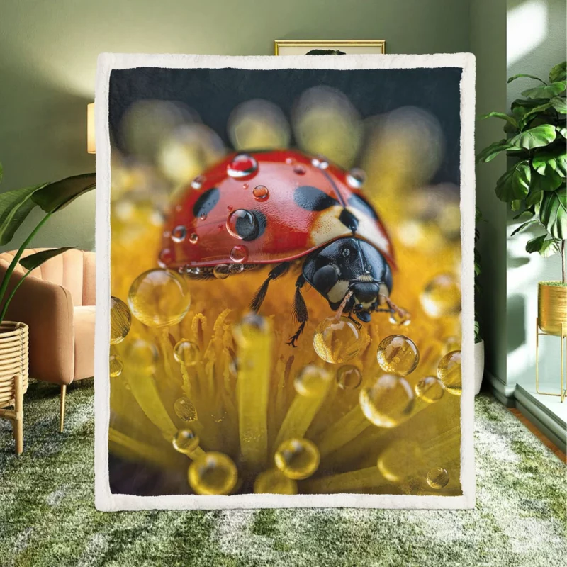 Close Up of Ladybug on Flower Sherpa Fleece Blanket