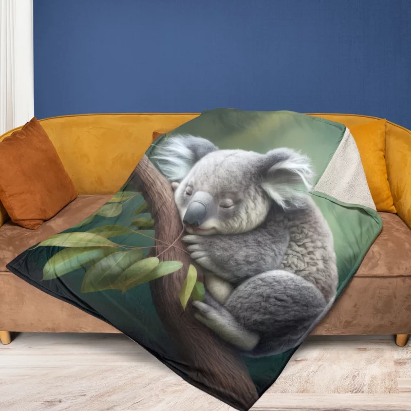 Close-Up of Sleeping Koala Fleece Blanket 1