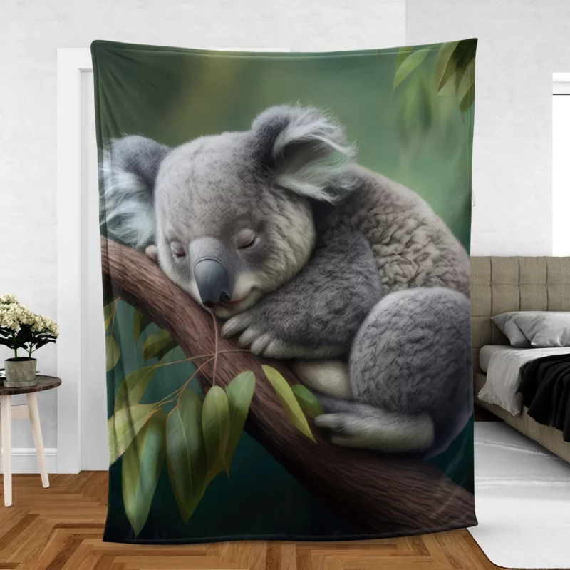 Close-Up of Sleeping Koala Fleece Blanket