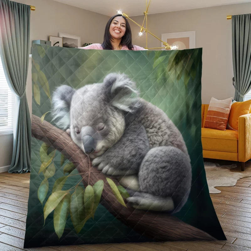 Close-Up of Sleeping Koala Quilt Blanket