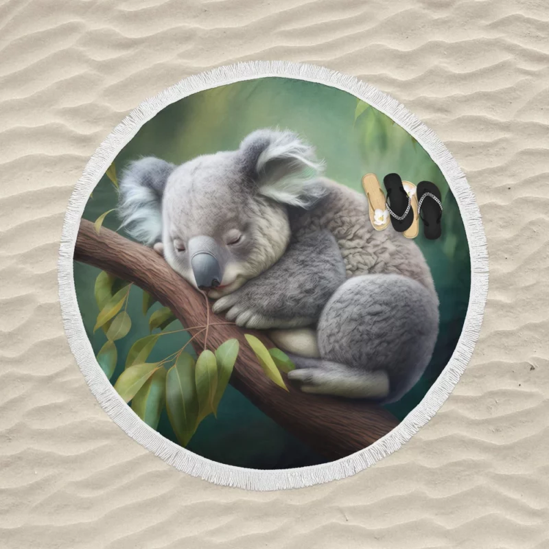 Close-Up of Sleeping Koala Round Beach Towel