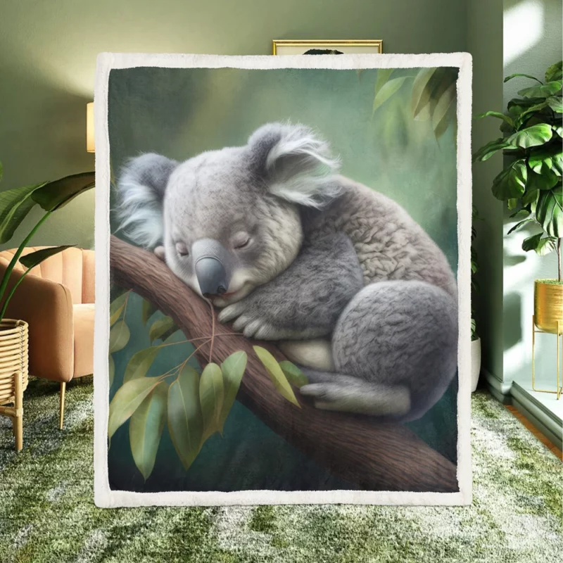 Close-Up of Sleeping Koala Sherpa Fleece Blanket