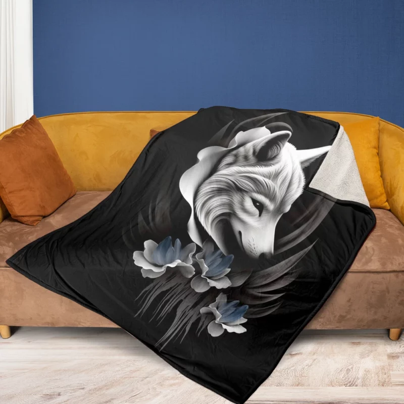 Close-up Wolf Skull with Impressive Horns Fleece Blanket 1