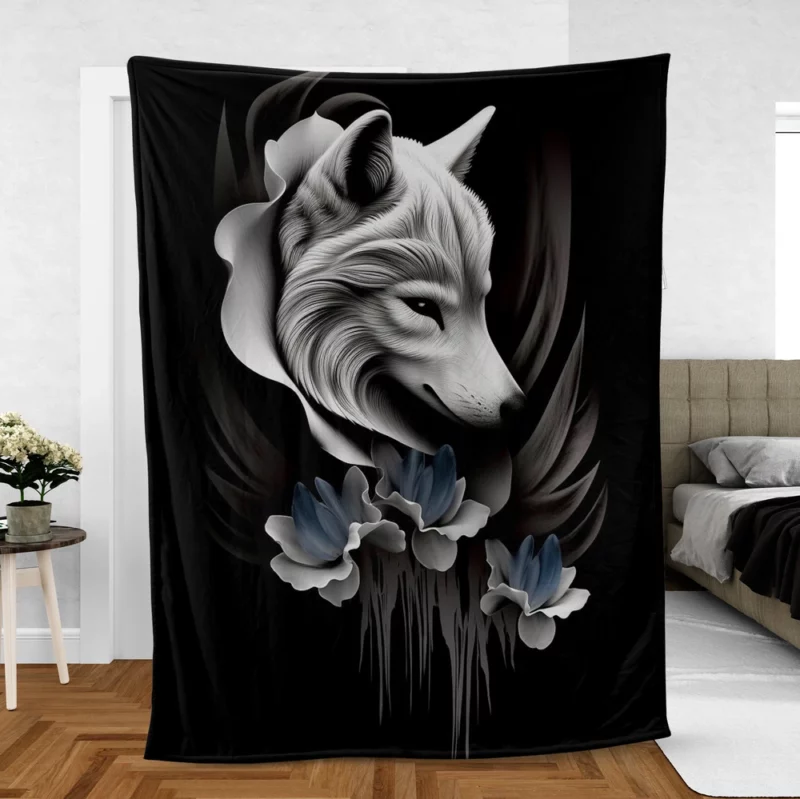 Close-up Wolf Skull with Impressive Horns Fleece Blanket