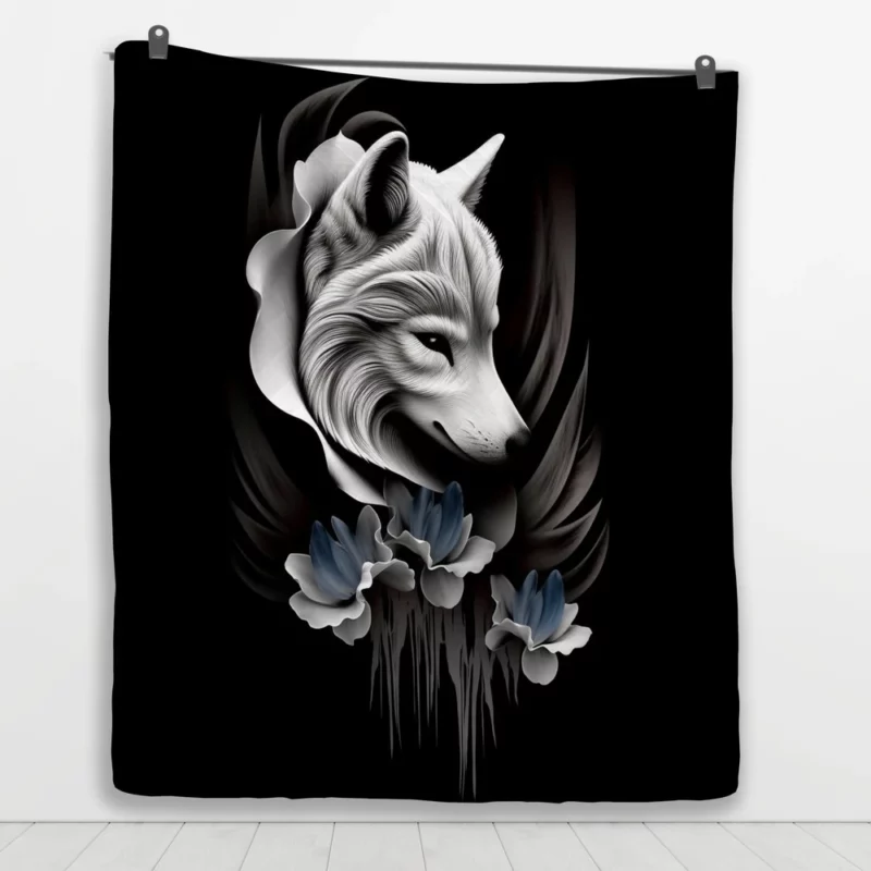 Close-up Wolf Skull with Impressive Horns Quilt Blanket 1