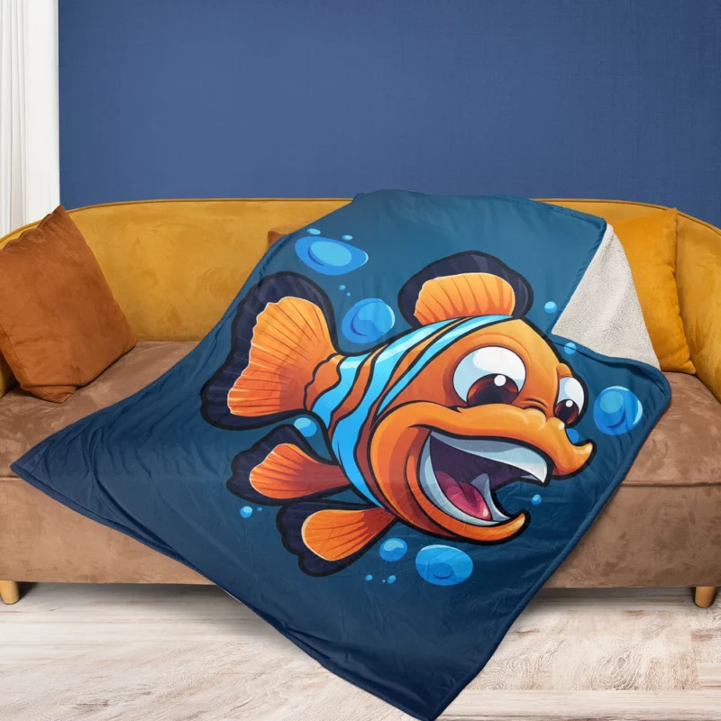 Clownfish Cartoon Logo Fleece Blanket 1