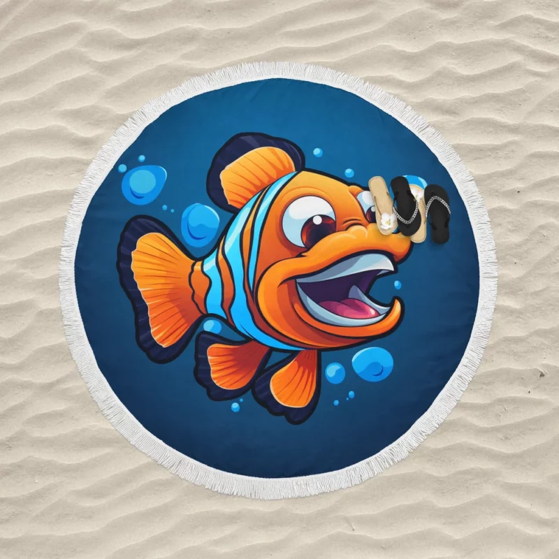 Clownfish Cartoon Logo Round Beach Towel