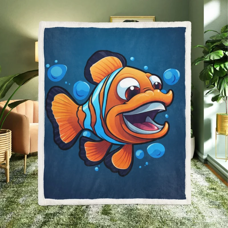 Clownfish Cartoon Logo Sherpa Fleece Blanket