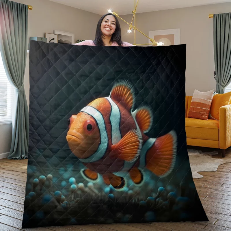 Clownfish in Aquarium Quilt Blanket