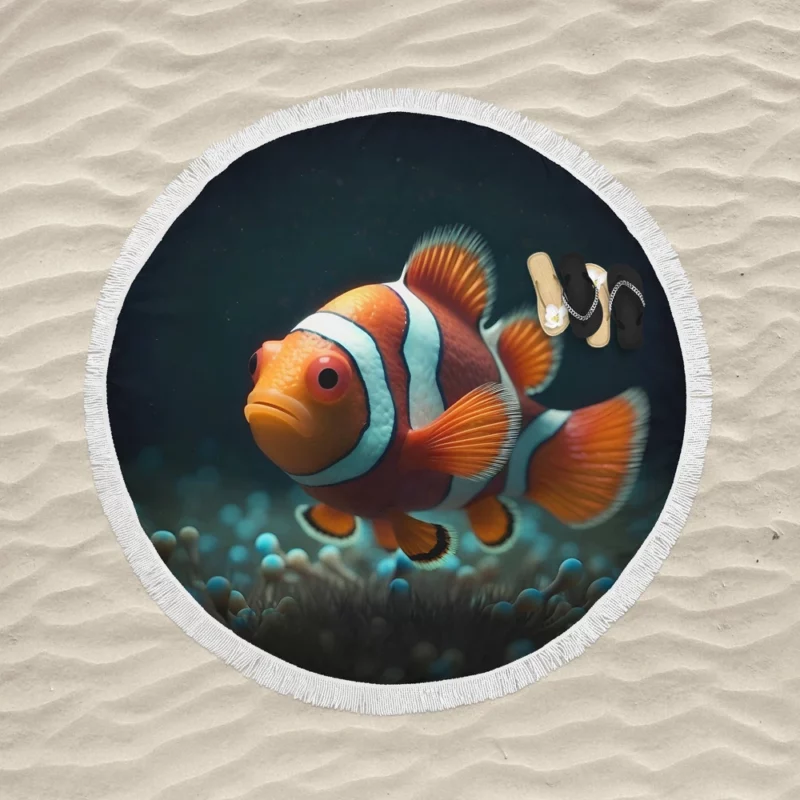 Clownfish in Aquarium Round Beach Towel