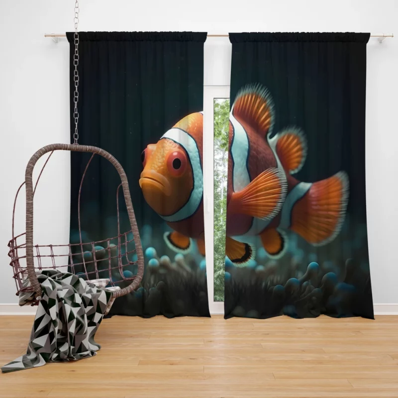 Clownfish in Aquarium Window Curtain