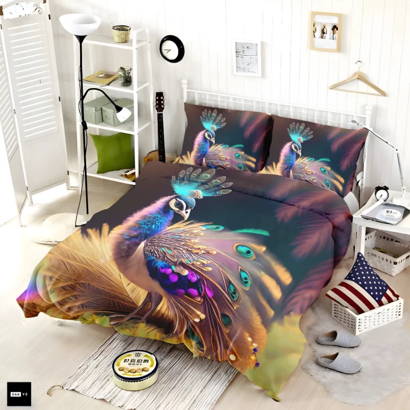 Colorful Baby Peacock Feathers Bedding Set