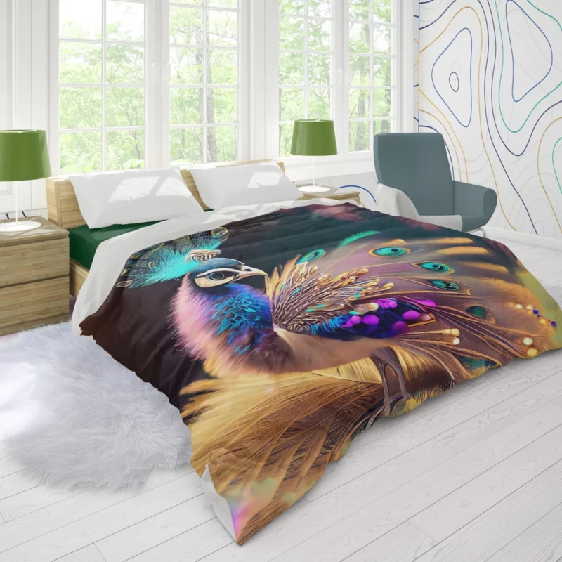 Colorful Baby Peacock Feathers Duvet Cover
