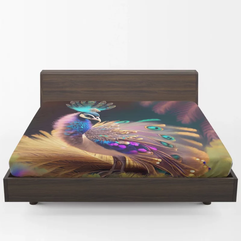 Colorful Baby Peacock Feathers Fitted Sheet 1