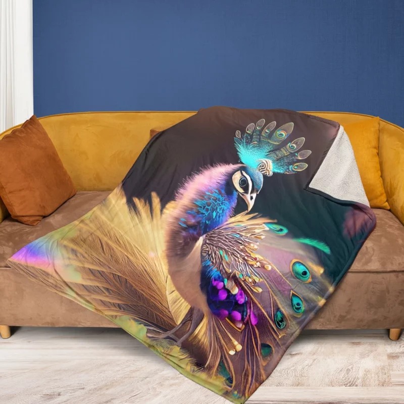 Colorful Baby Peacock Feathers Fleece Blanket 1