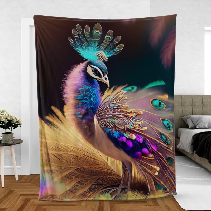 Colorful Baby Peacock Feathers Fleece Blanket