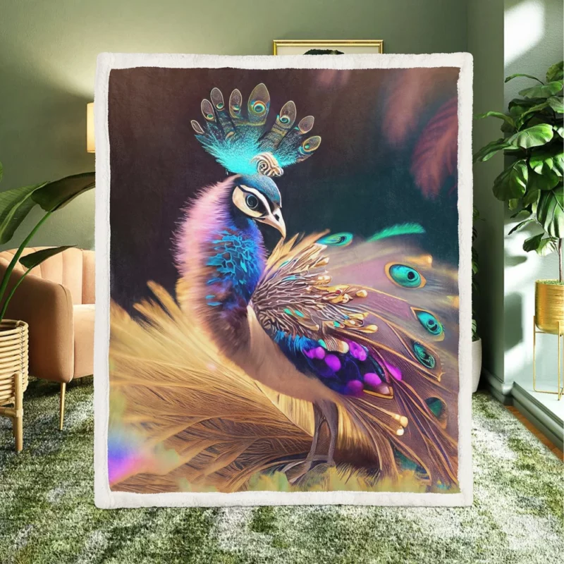 Colorful Baby Peacock Feathers Sherpa Fleece Blanket