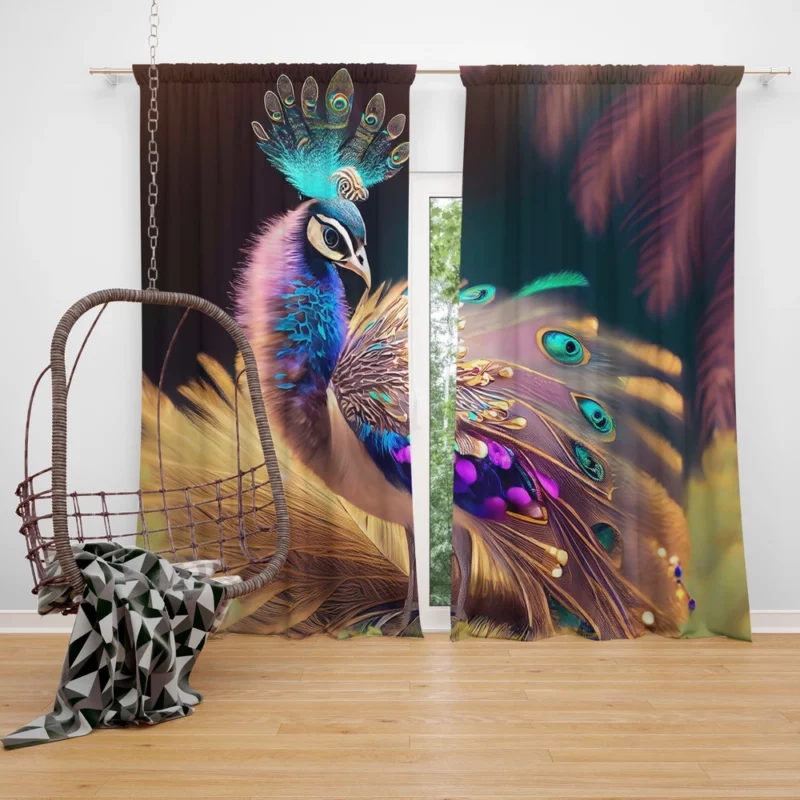 Colorful Baby Peacock Feathers Window Curtain