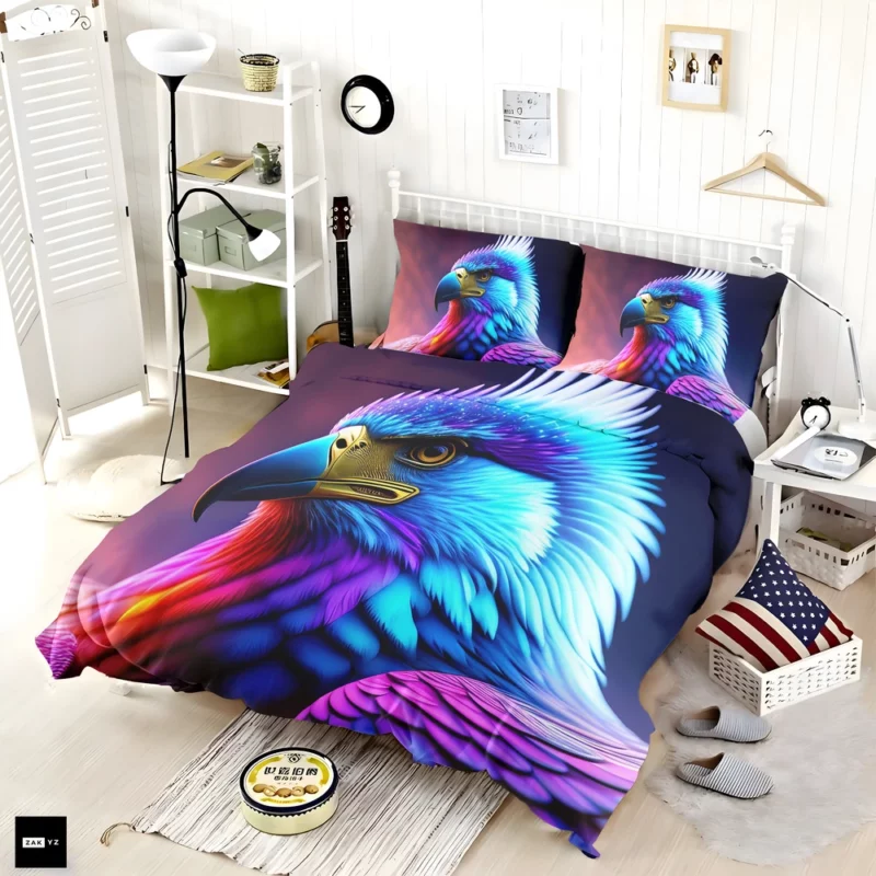 Colorful Blue Bird Illustration Bedding Set