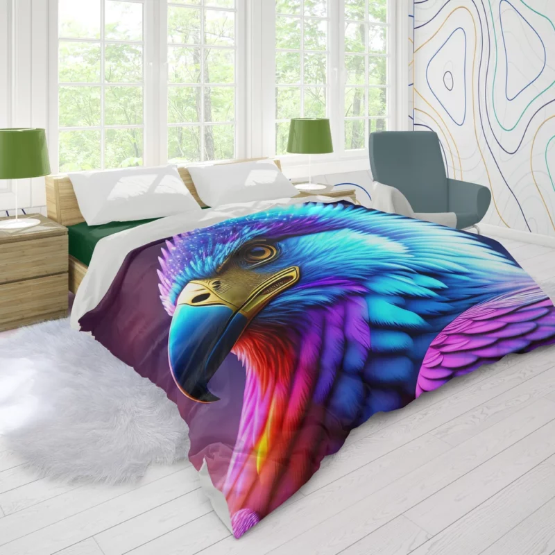 Colorful Blue Bird Illustration Duvet Cover