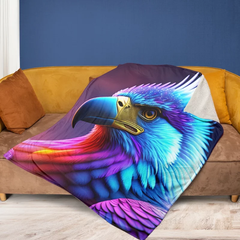 Colorful Blue Bird Illustration Fleece Blanket 1