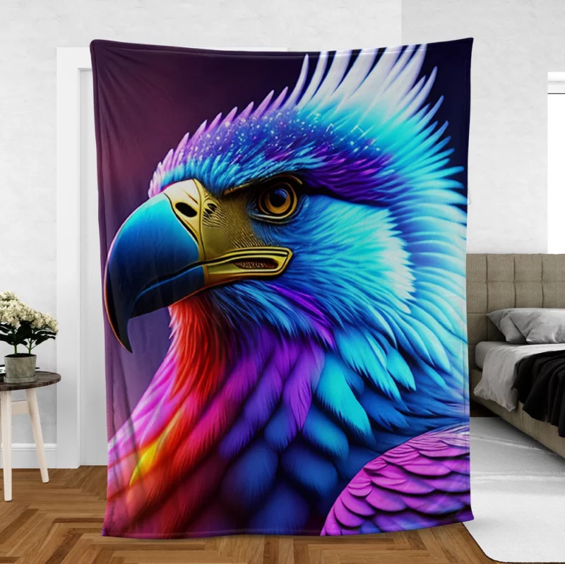 Colorful Blue Bird Illustration Fleece Blanket