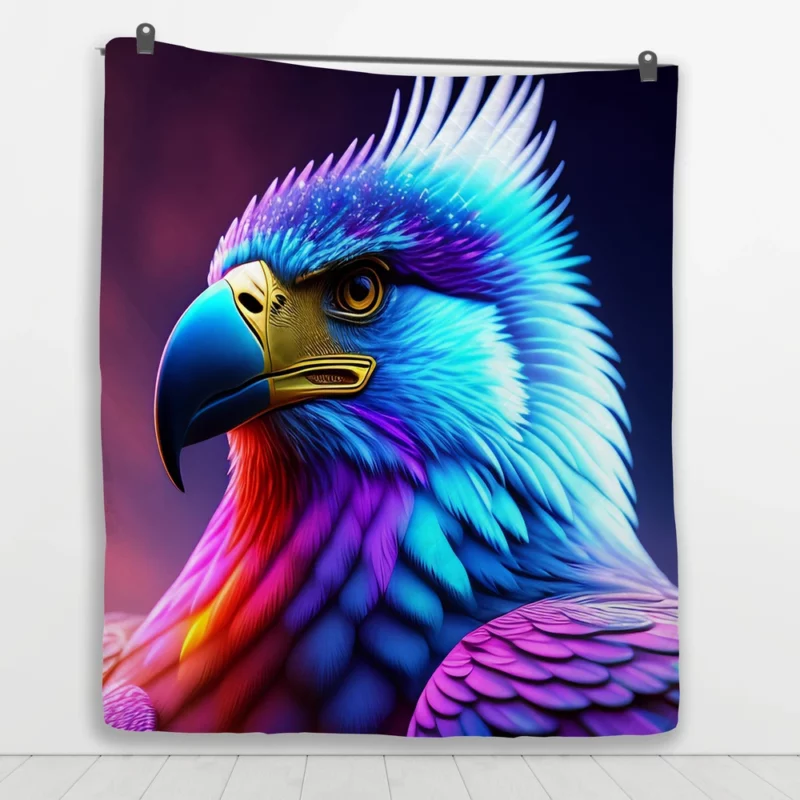 Colorful Blue Bird Illustration Quilt Blanket 1