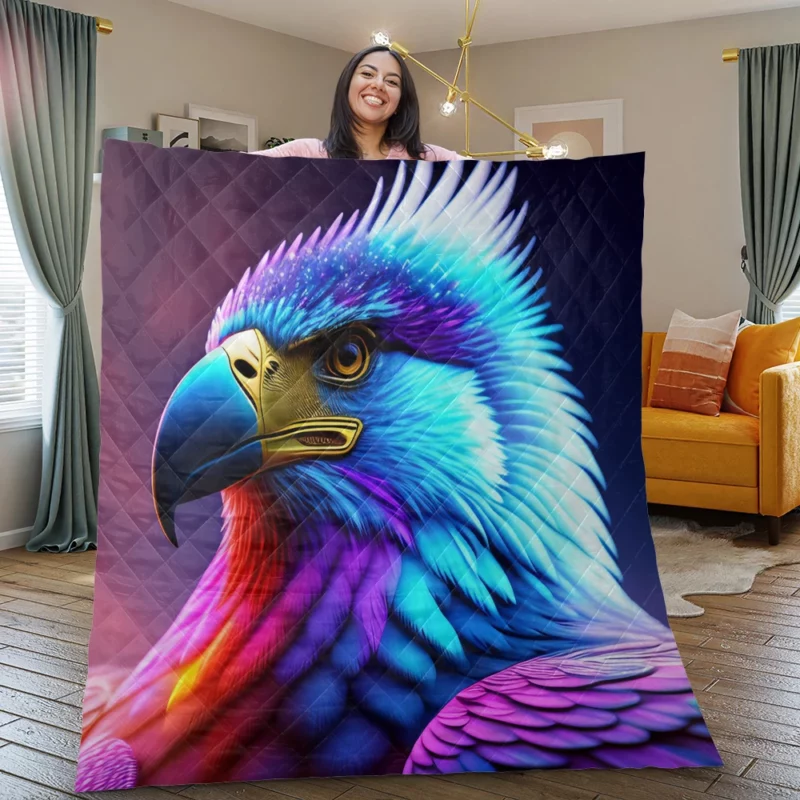 Colorful Blue Bird Illustration Quilt Blanket